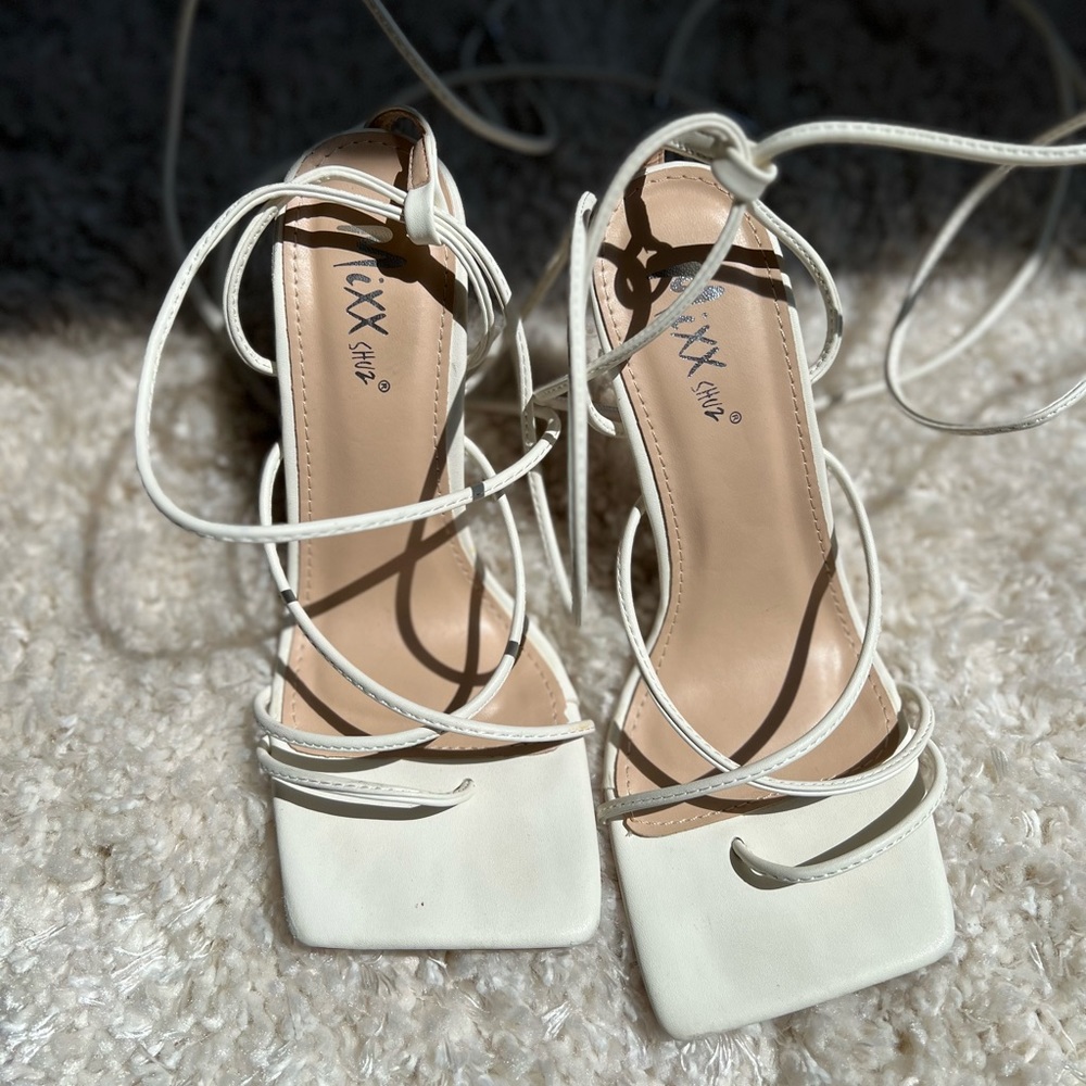 Miss Lola Official White Sandal Heels, Size 6 1/2 - Worn Once